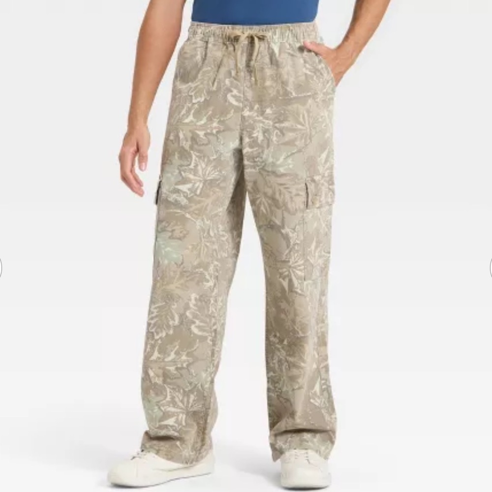 Men's Original Use Beige Leaf-Print Cargo Pants Target Sz-Small NWT